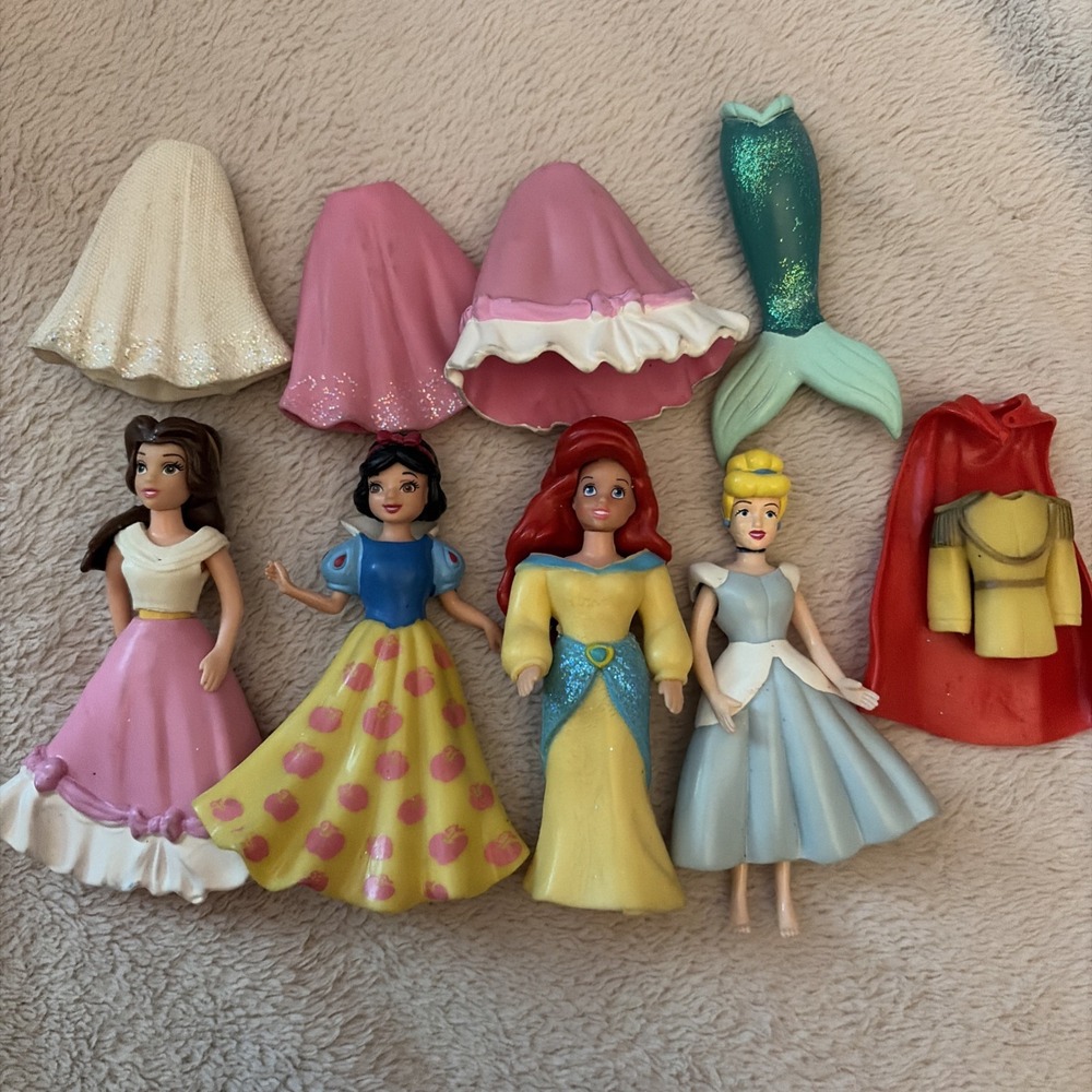 Disney Princess Polly Pocket Lot Of 4 Belle Ariel Cinderella Snow White READ